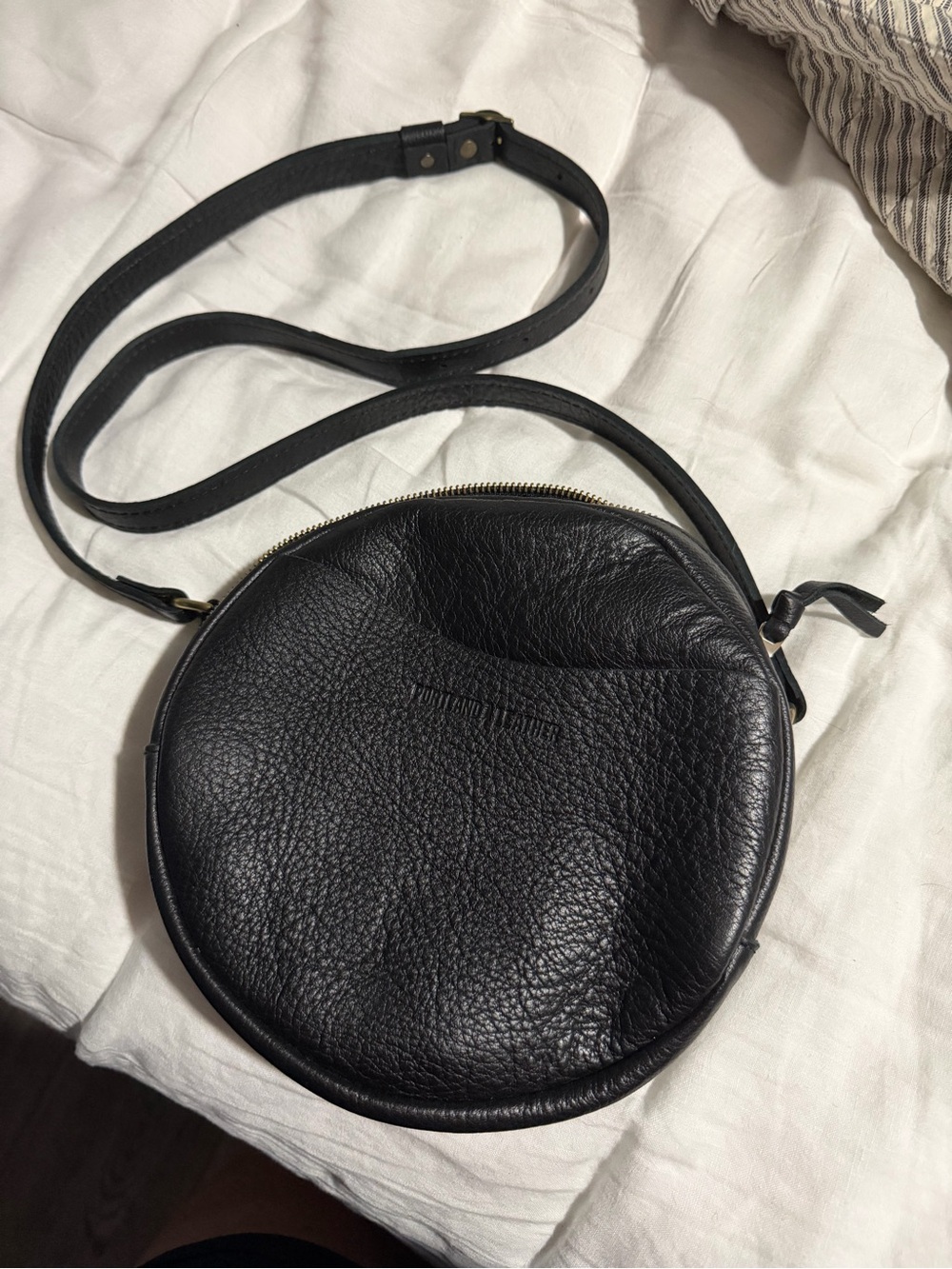 Portland Leather Black Round Crossbody Bag
